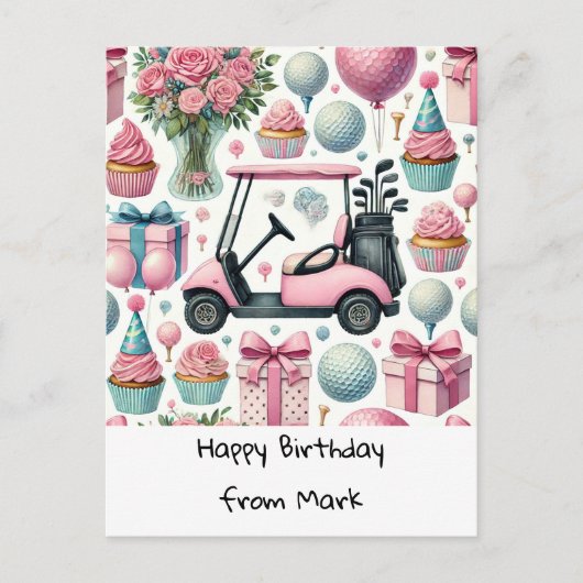 GOLF-verjaardag ROZE thema voor vrouwelijke golfer Briefkaart (Voorkant)