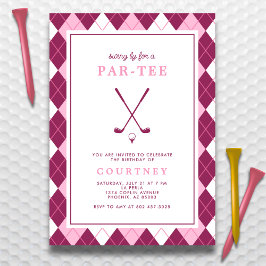 Golf Verjaardagsfeest Modern Preppy Argyle Roze Kaart