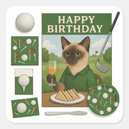 Golf verjaardagsthema voor kattenliefhebbers vierkante sticker