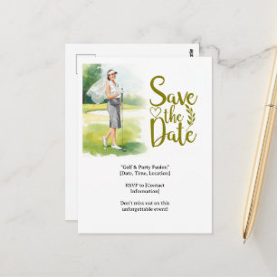 Golf  Verloofde vrouwelijke golfer is golfen Briefkaart