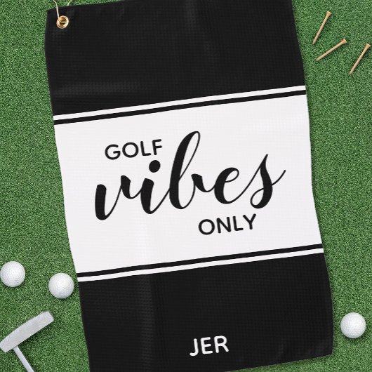 Golf Vibes Only Zwart en Wit Script Golf Golfhanddoek