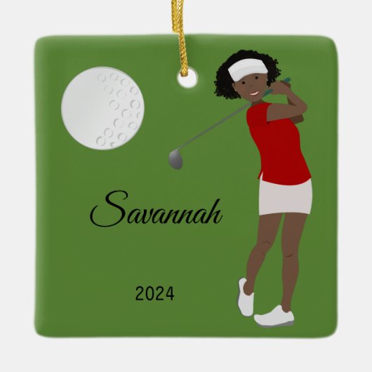 Golf Vrouw Athlete African American Keramisch Ornament (Voorkant)