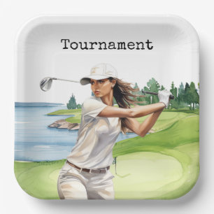 Golf Vrouw in golfbaan Papieren Bordje