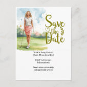 Golf vrouwelijke golfer is aan het golfen op de gr briefkaart (Voorkant)