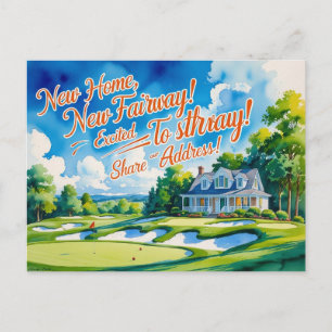 Golf we zijn verhuisd naar een nieuw huis aquarel  briefkaart