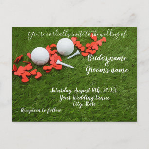 Golf Wedding Invitation card met liefdesharten Briefkaart