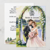 Golf Wedding Invitation card with bride and groom (Devant / Derrière)