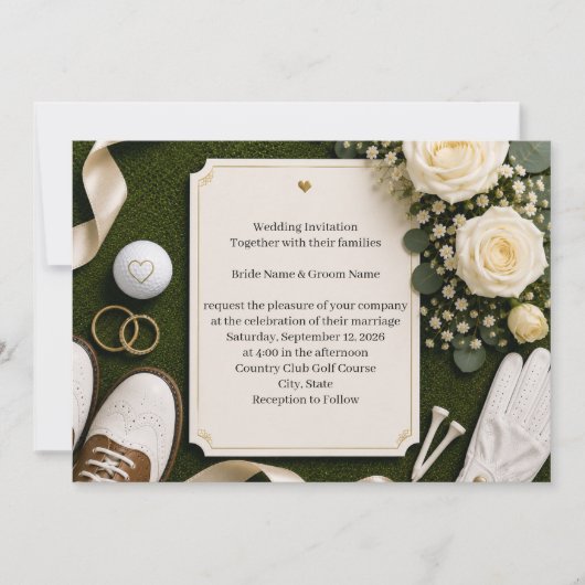Golf Wedding Invitation with White Roses (Devant)