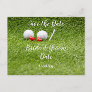 Golf Wedding Party met golfbal en hartliefde  Briefkaart