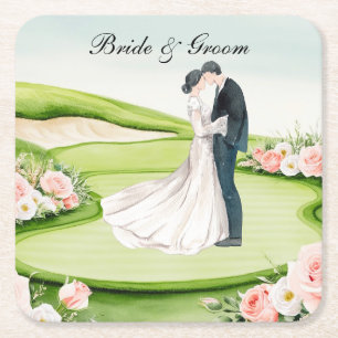 Golf Wedding thema op de golfbaan Vierkante Kartonnen Onderzetter