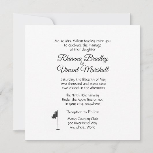 Golf Wedding Theme White Invitations (Devant)