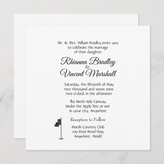 Golf Wedding Theme White Invitations Kaart (Voorkant / Achterkant)