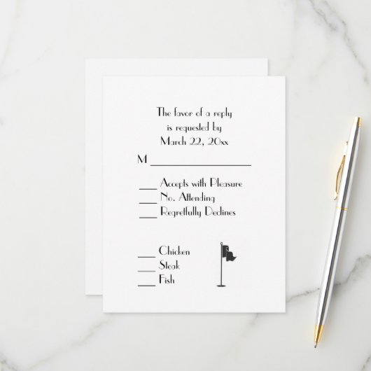 Golf Wedding Theme White Menu RSVP (Voorkant / Achterkant in situ)