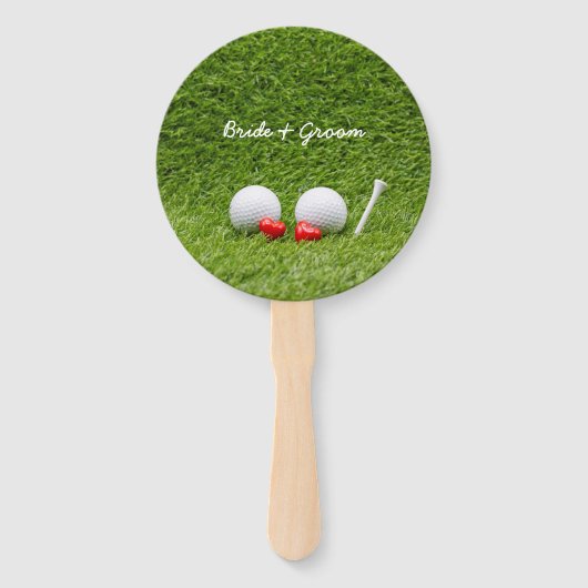 Golf Wedding twee groene golfballen met liefde Handwaaier (Voorkant)