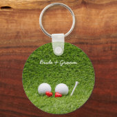 Golf Wedding twee groene golfballen met liefde Sleutelhanger (Voorkant)