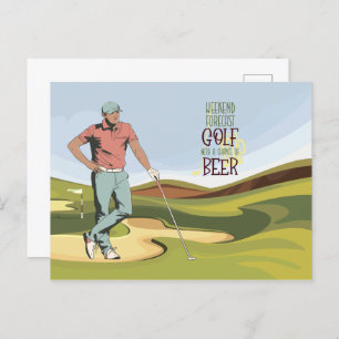 Golf-weekenduitzending van golf en bier briefkaart