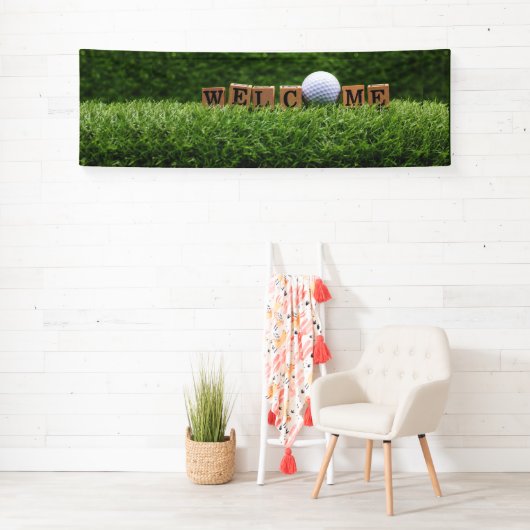 Golf WELCOME met golfbal en woord op groen Spandoek (Insitu)