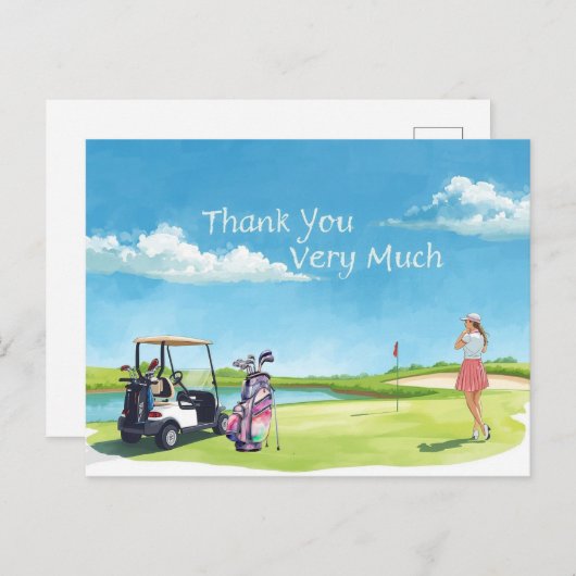 Golf woman golfer with bag and golf cart briefkaart (Voorkant / Achterkant)