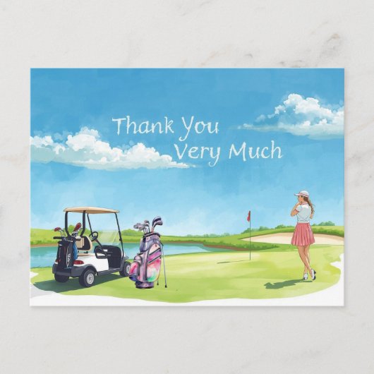 Golf woman golfer with bag and golf cart briefkaart (Voorkant)
