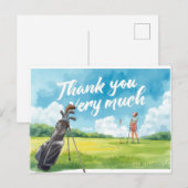 Golf woman golfer with bag on green briefkaart (Voorkant / Achterkant)