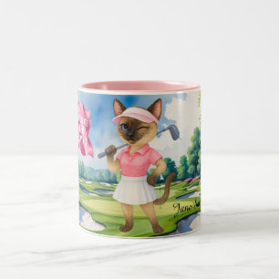 Golf Woman Toernooi voor Siamese Cat Golfer Tweekleurige Koffiemok