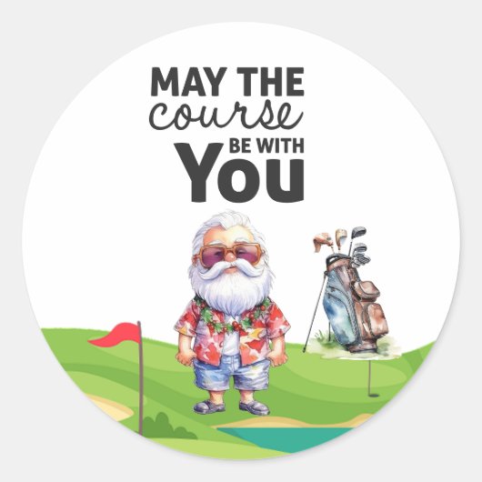Golf Zomer Kerstmis met Sinterklaas bij vlag Ronde Sticker (Voorkant)