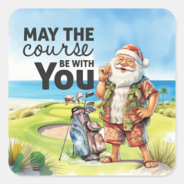 Golf Zomer Kerstmis met Sinterklaas bij vlag Vierkante Sticker
