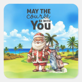 Golf Zomer Kerstmis met Sinterklaas bij vlag Vierkante Sticker