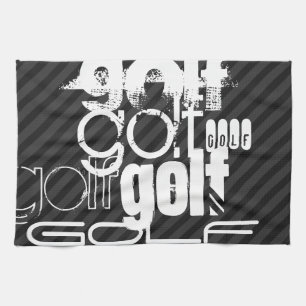 Golf; Zwarte & Donkergrijze Strepen Theedoek