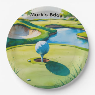 Golfbaan aquarel papieren bordje