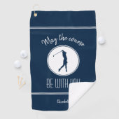 Golfbaan Dame Golfer Monogram Pro Modern Blauw Golfhanddoek (Insitu)