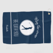 Golfbaan Dame Golfer Monogram Pro Modern Blauw Golfhanddoek (Horizontaal)