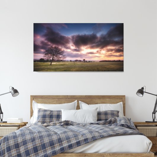 Golfbaan landschap met een rode zonsondergang heme canvas afdruk (Insitu (Slaapkamer))