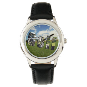 Golfbaan Logo, Kinder zwart lederen horloge