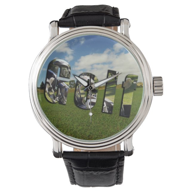 Golfbaan Logo, Mannen groot gezicht lederen horlog Horloge (Voorkant)