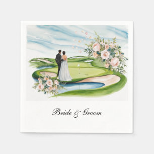Golfbaan met bruiloft thema voor golfer servet