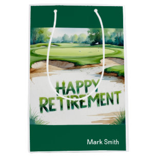 Golfbaan met tekst Happy Retirement op groen Medium Cadeauzakje