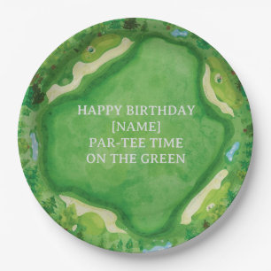 Golfbaanfeest ontwerp met aangepaste naam & evenem papieren bordje