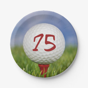 Golfbal 75e verjaardag papieren bordje
