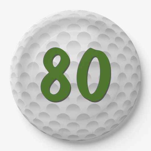 Golfbal 80e Verjaardagspapier Bord (Voorkant)