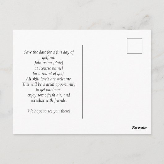 Golfbal, behalve de datum briefkaart (Achterkant)