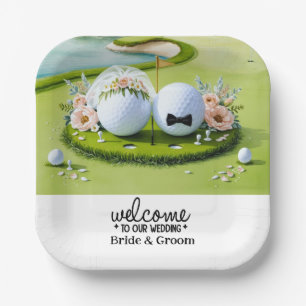 Golfbal Bruid & Bruidegom Welkom op onze bruiloft Papieren Bordje