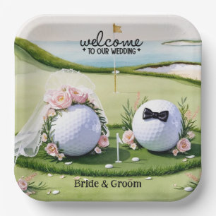 Golfbal Bruid & Bruidegom Welkom op onze bruiloft Papieren Bordje