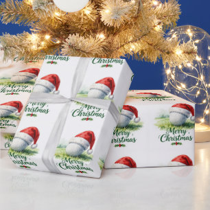 Golfbal en kerstmuts voor golfer Kerstmis Cadeaupapier