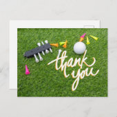 Golfbal en kleurrijk t-shirt groen gras bedankt briefkaart (Voorkant / Achterkant)