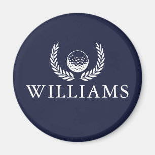 Golfbal en krans aangepaste naam Navy Blue Magneet