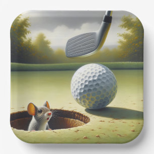 Golfbal en muis papieren bordje