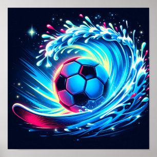 Golfbal Futuristische Oceaan Voetbal Surf Poster