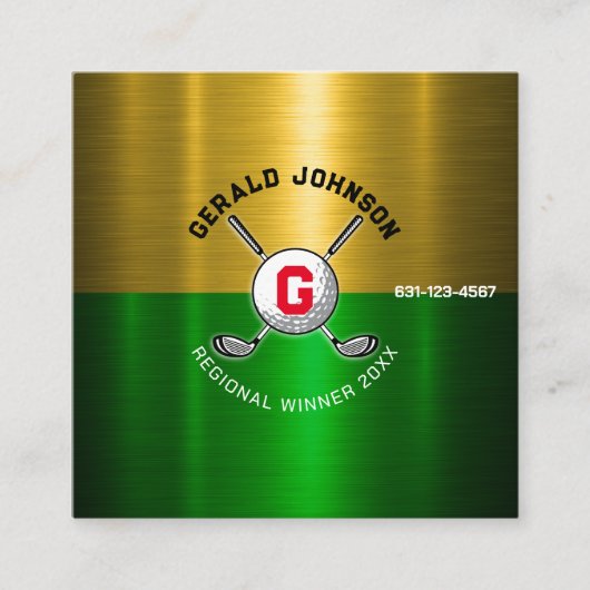 Golfbal Gecentreerd Monogram Ontwerp Vierkante Visitekaartje (Voorkant)