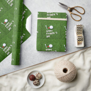 Golfbal Happy Vaderdag voor papa op groen Cadeaupapier